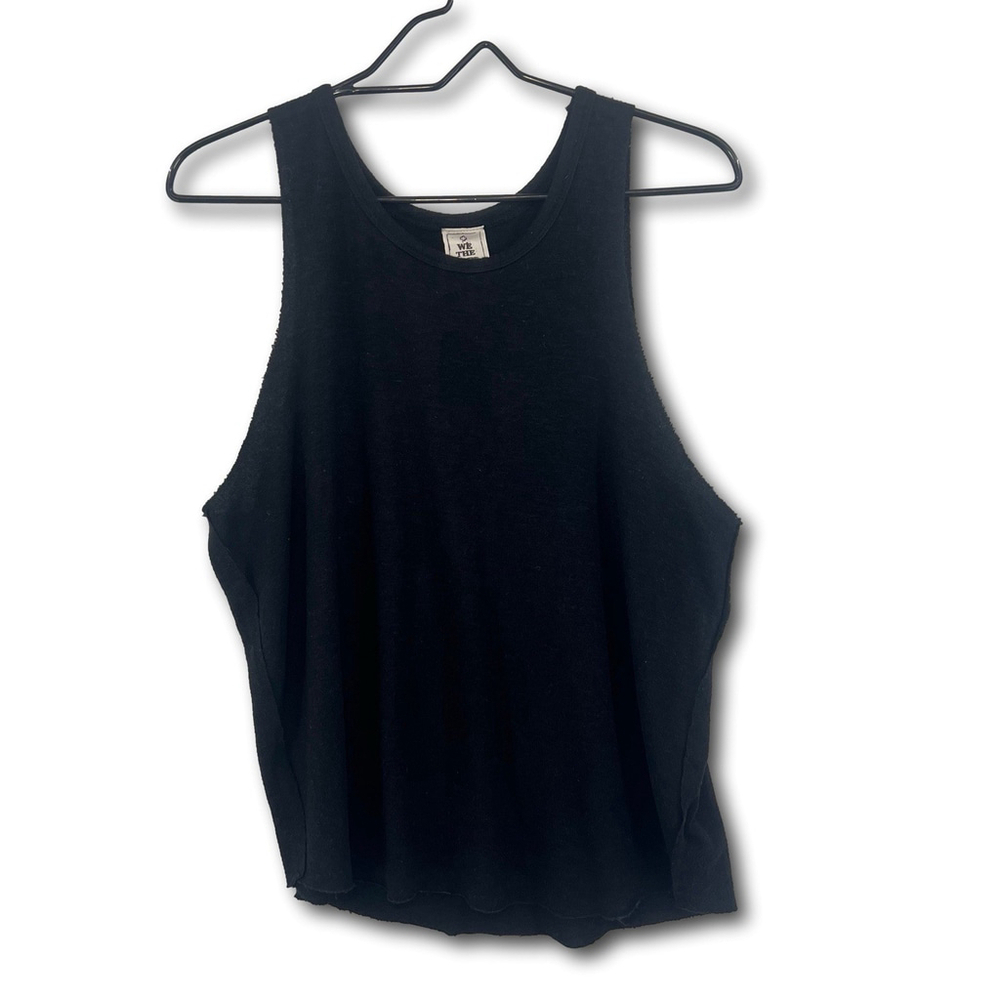 We the Free Black Raw Hem Scoop Neck Coziest Knit Tank Top Women's Medium M